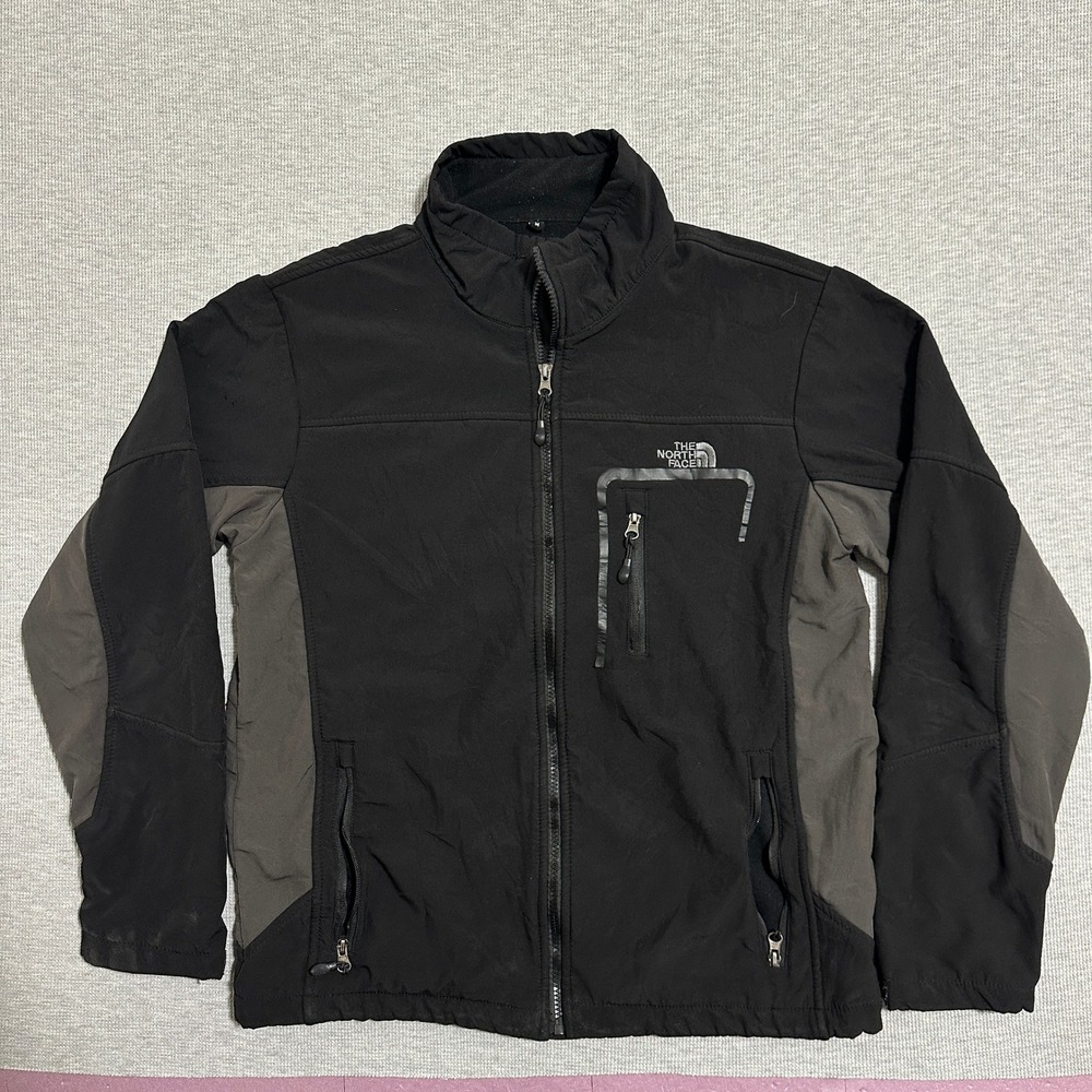The North Face Soft‎ Shell Fleece Lined Full Zip Jacket Mens Medium Black Gray